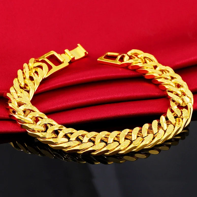 12 mm 9999 24k Real Gold Pure Pure pre mužov pre mužov reťazové náramky náramky náramok africké zlaté jemné šperky