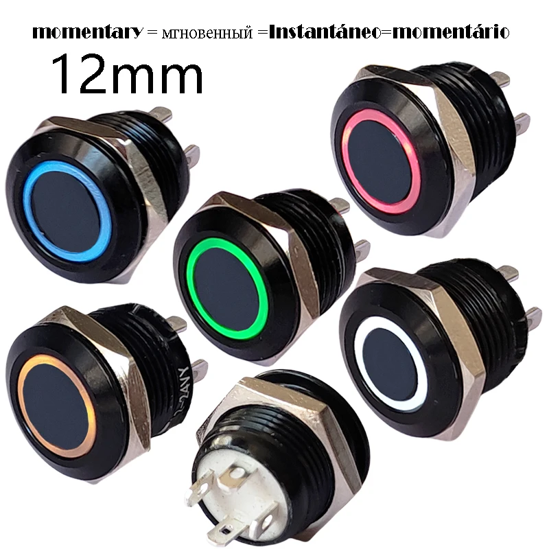 12 mm super malé čierne kovové gombíkové prepínač IP65 LED 3V-24V 50MA NO ZAMESTNANIE LOGING LOGO ZA