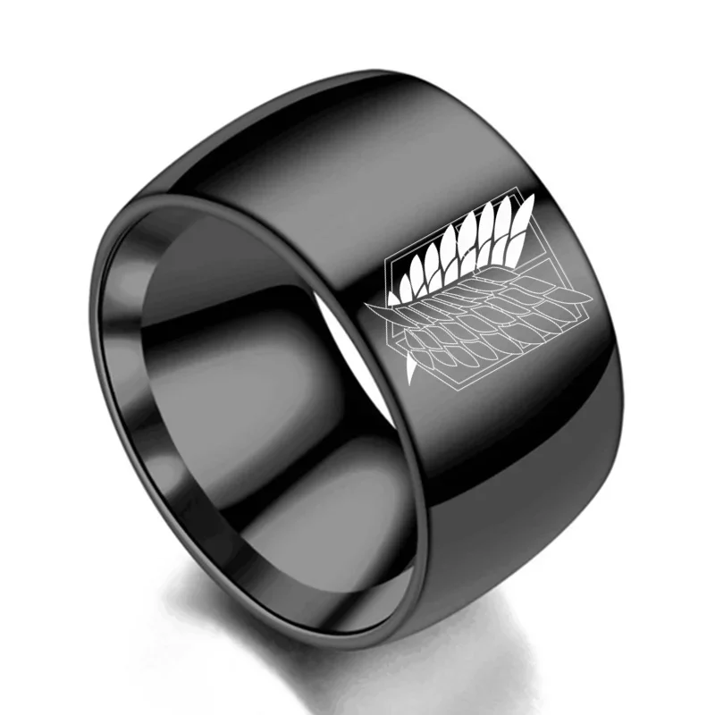 12 mm útok na Titan Black Sliver z nehrdzavejúcej ocele Ring Wings of Liberty Flag Rings prsteň pre mužov Ženy Šperky anime fanúšikovia