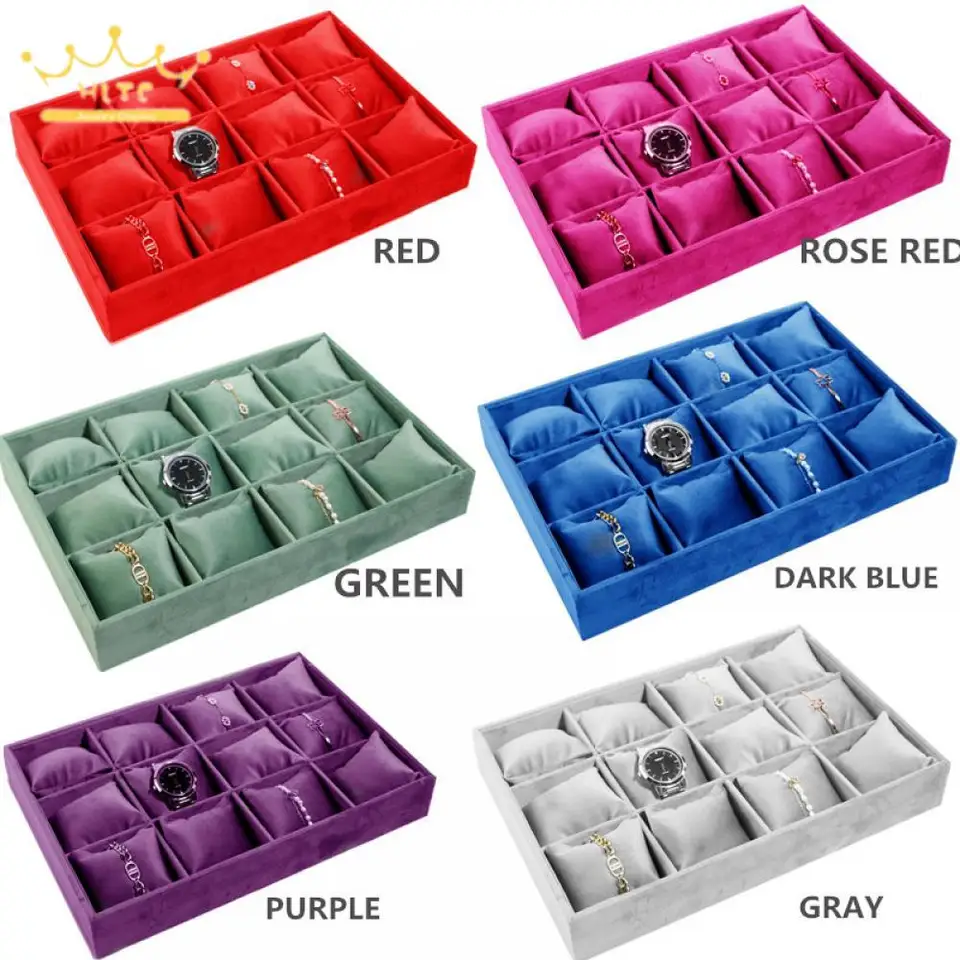 12 mriežkových náramkov Premium vankúšový tanier 20 mriežkových zamatových earnail prívesok šperky Display Display Tray Nastaviteľná polica 35*24 menora