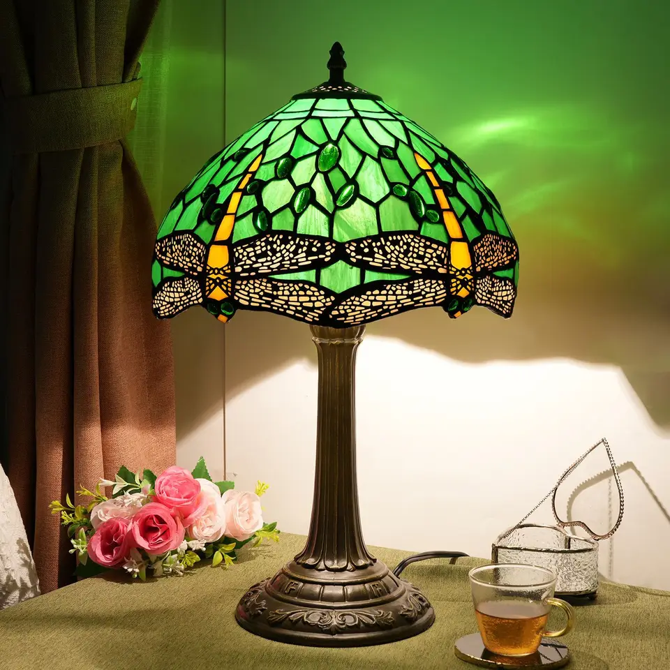 12 palcov farebné sklo Tiffany Stolové lampa Čítanie stola Svetlo pre nočnú obývaciu izbu Kancelária Dormitory Jedáleň