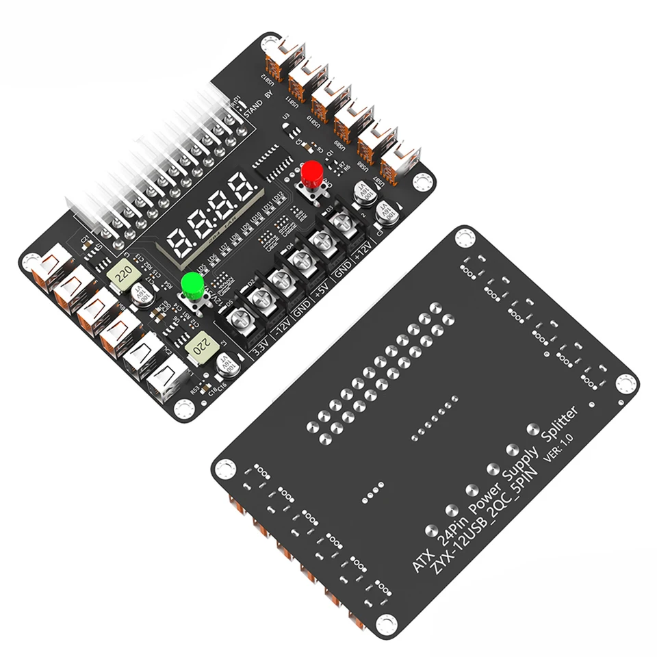 12 -port USB 3A 3,3V 5V 12V -12V Výstup 24pin ATX Power Breakout doska s akrylovou súpravou obalu napájací modul pre počítač PC