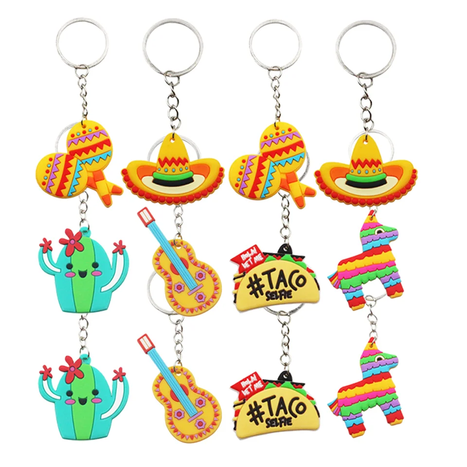 12 počítačov Kľúčové reťaze Klávesnice Mexické kľúče Fiesta Party Charm Farvor Keyrings Cartoon Hanging Pendant PVC Festival