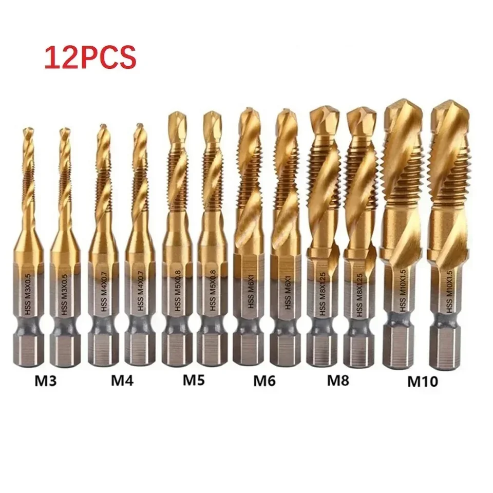 12 počítačov Tap Bit Bit Set Hex Stopk Titanium Plated HSS skrutka závit bit skrutkovacia skrutka zloženie