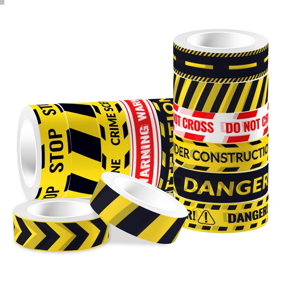 12 roliek maskovacia pásková páska Cartoon Construction Danger Sign Sign Party Handbook štítok nálepka pre scrapbooking Denary Journal