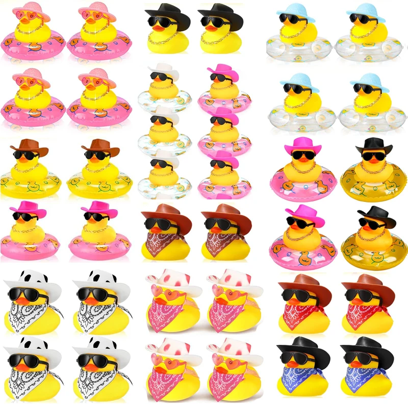 12 Set Cowboy Gumer Duck Bulk Mini Auto Žlté kačacie hračky Party uprednostňujú autá ozdoby na letné narodeniny kúpaliská