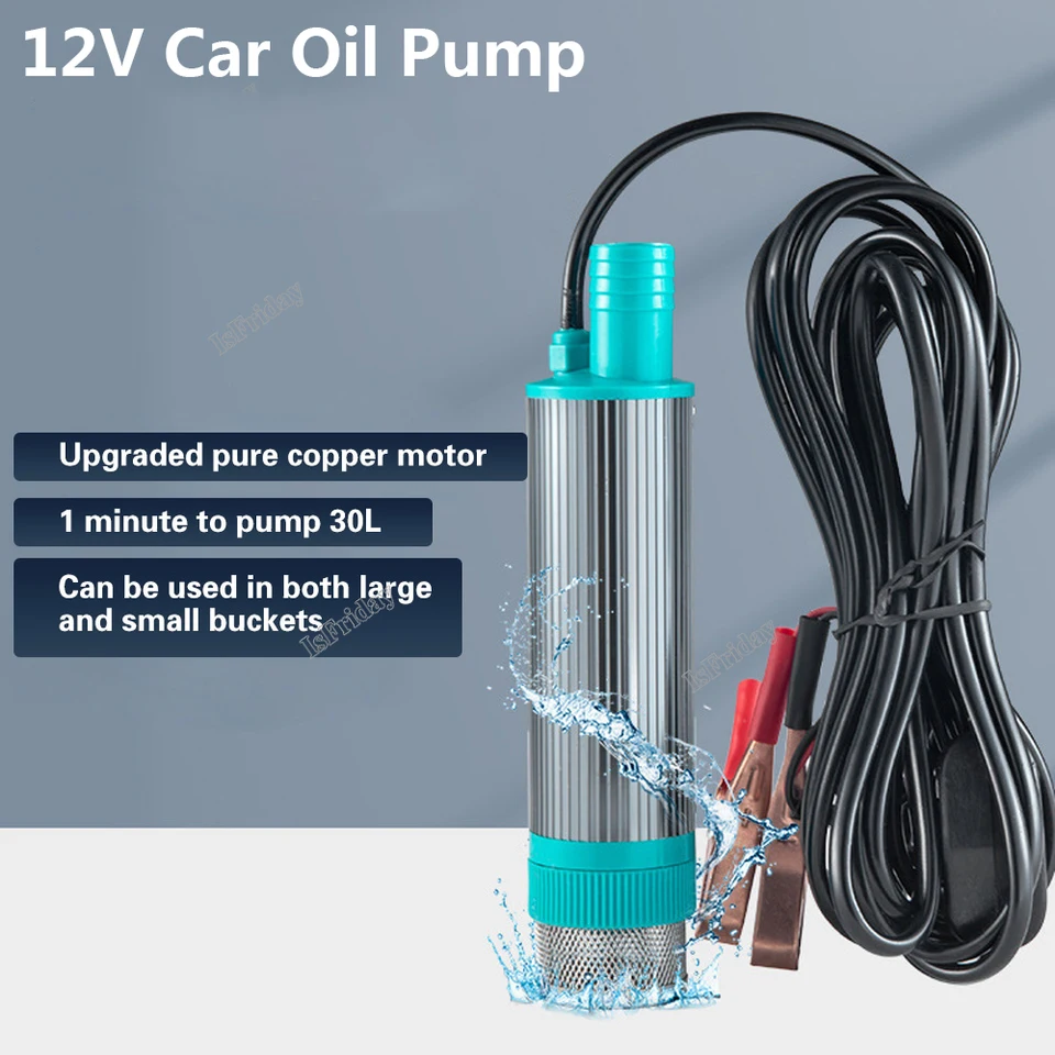 12 V prenosné mini 38 mm elektrické čerpadlo na čerpanie na čerpanie nafty Olej prenosu čerpadla Kempové rybárske čerpadlo ponorky 30 l/min 5