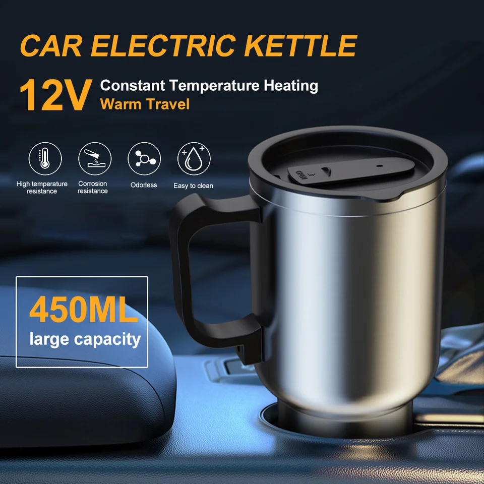 12 V zahrievanie automobilu 450 ml 65 ℃ Elektrické vyhrievacie šálky pre auto z nehrdzavejúcej ocele Fľaša fľaša na kávu Kávové mlieko Káza Mlieko Káza