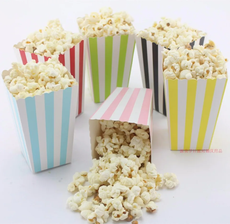 12 x strieborné/zlaté/modré/červené pruhy Dot Dot Popcorn Box Birthday Svadobná strana Deco Supply Stripe Popcorn Cup