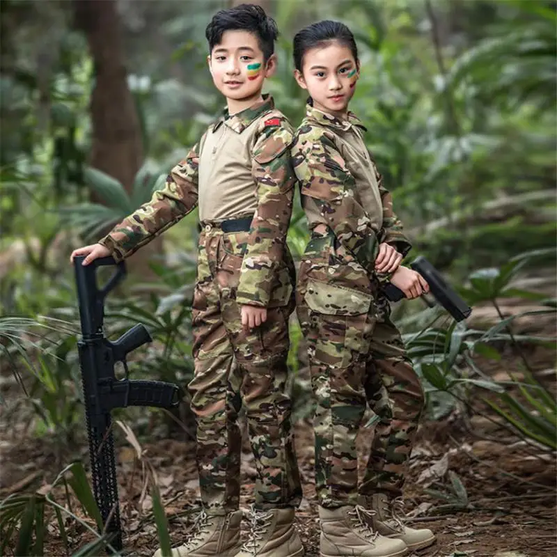 120-160 cm Boys Dievčatá americká armáda Vojenská uniforma Airsoft Camouflage Combat Tirls nohavice taktické maskovanie detských kostýmov oblečenie
