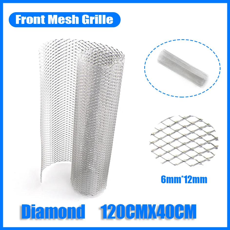 120 cm x 40 cm 6*12 mm otvor hliníkový závodný automobil Nárazník mriežky mriežky mriežky sieťové striebro ladenie