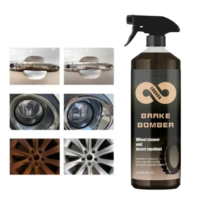 120 ml Silný neokračný čistiaci prostriedok na odstraňovanie prachu na odstraňovač prachu Rust Cleaner Brzdový prach bezpečný na zliatine Chrome maľované kolesá