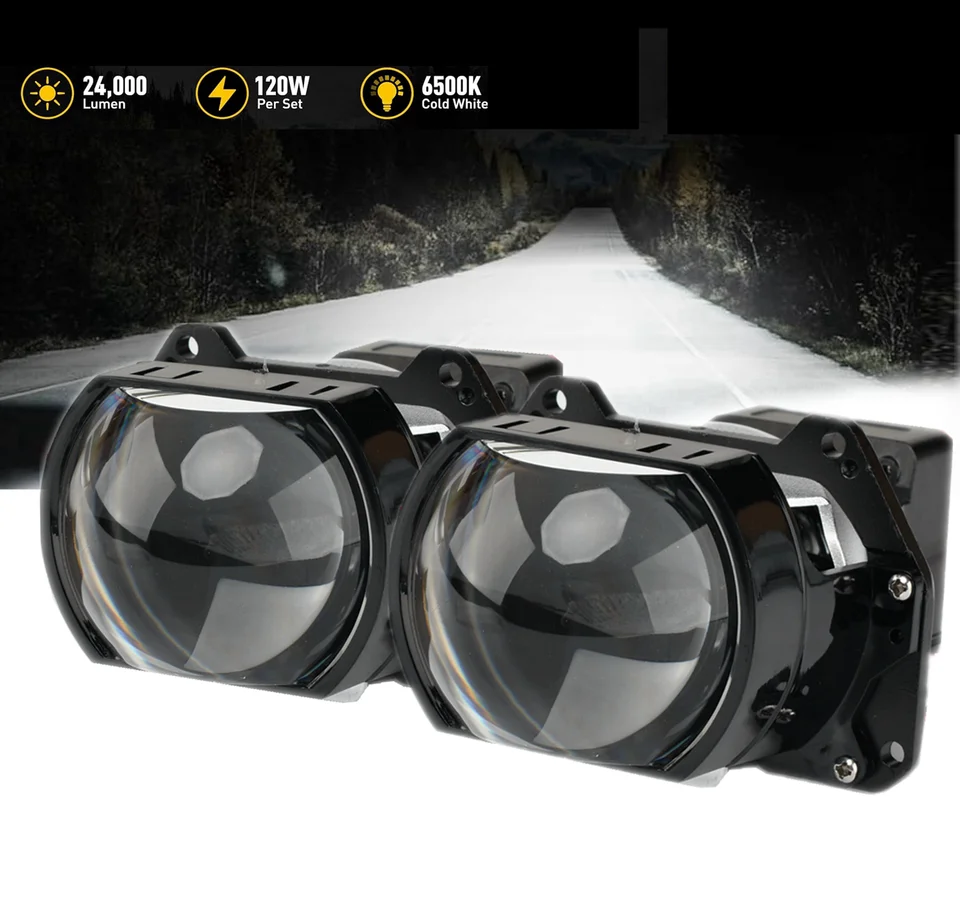 120 W štvorcový 3,0 palca BI LED projektor objektív 6000K pre Hella 3R G5 Svetlomet Svetlá žiarovky Upgrade dodatočná dodatok doplnky Turbo ventilátor