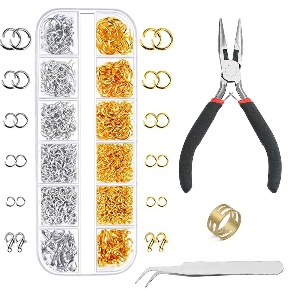1200 ks zlatý striebro Otvorený Jump Ring and Lobster spona na šperky súpravy s klieštmi
