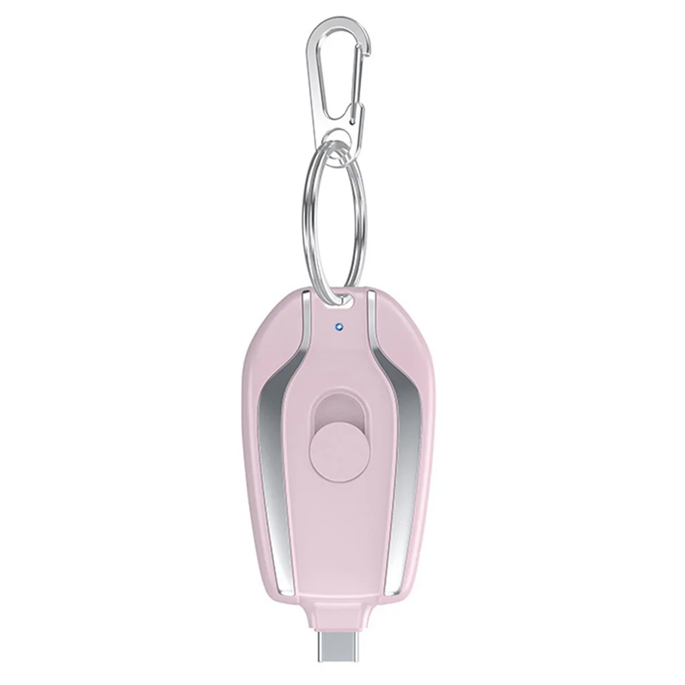 1200 mAh prenosná mini napájacia banka Keychain Powerbank Mobilný telefón Náhradná externá batéria pre smartfón, Ružová type-C