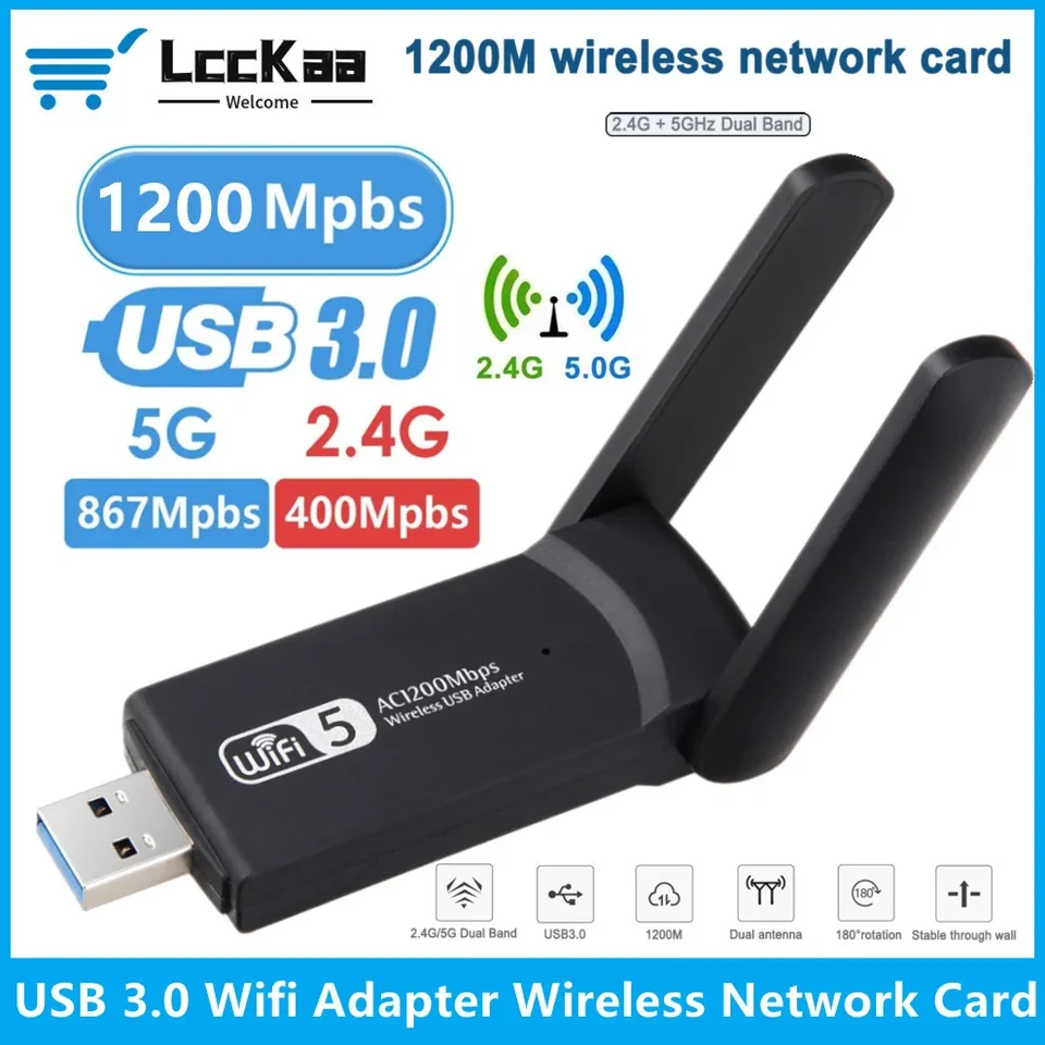 1200 Mbps USB WiFi Adapter Dual Band 2,4 GHz 5GHz WiFi Dongle s 2 anténnymi počítačovými počítačovými bezdrôtovými sieťovými kartami