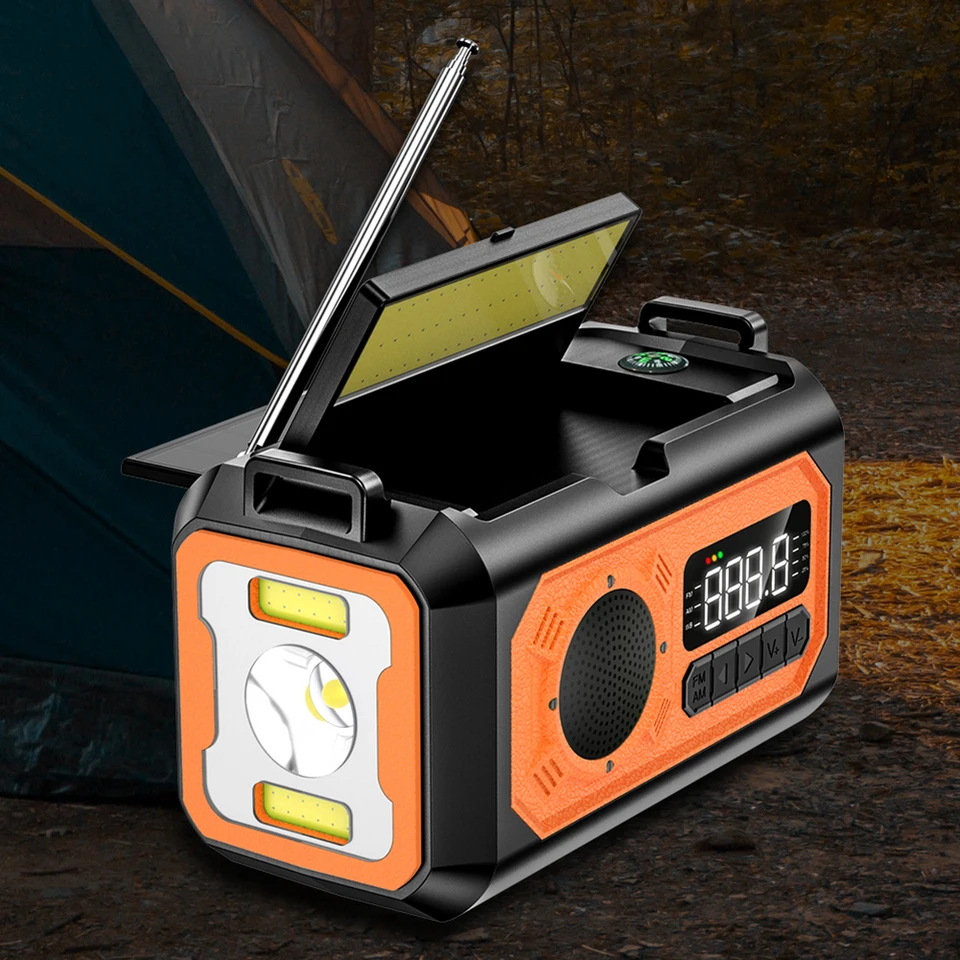12000 mAh solárna ruka Rádio Radio AM/FM/NOAA Prenosná pohotovostná rádiová žiarovka LED LED baterka pre vonkajšie kemping