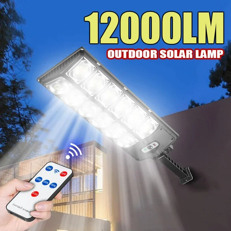 12000m 504 LED solárna lampa Outdoor Sunlight Motion Sensor Solar Lights 3Modes Outdoor Wall Street Light IP65 WotoProof Lucern
