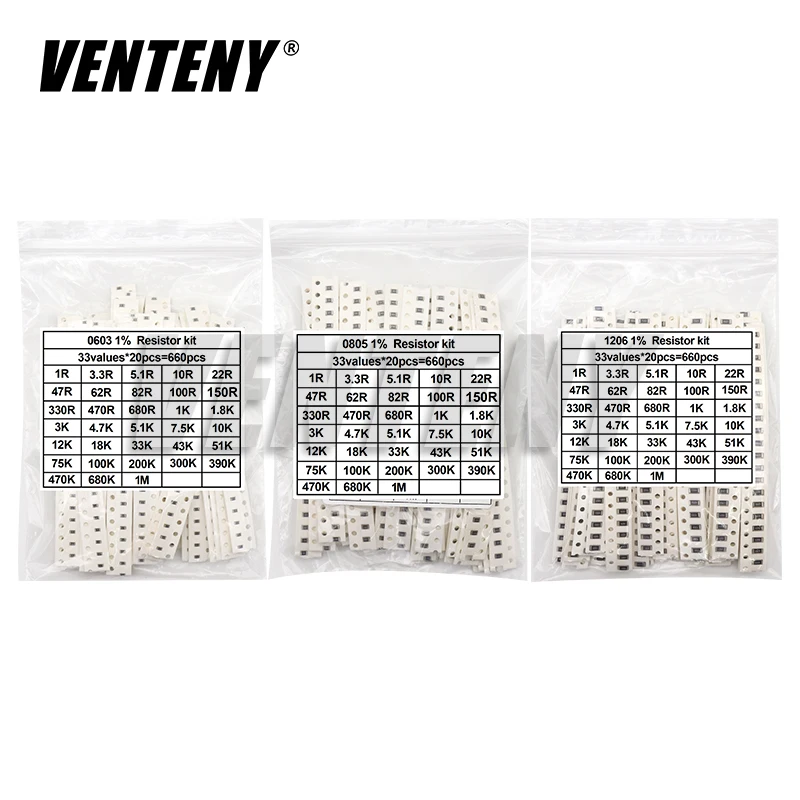 1206 0805 0603 0402 0201 SMD REZERSOR Vzorka SPECTRED Kit 1OHM-1M OHM 1% 33Valuesx 20ks = 660ks