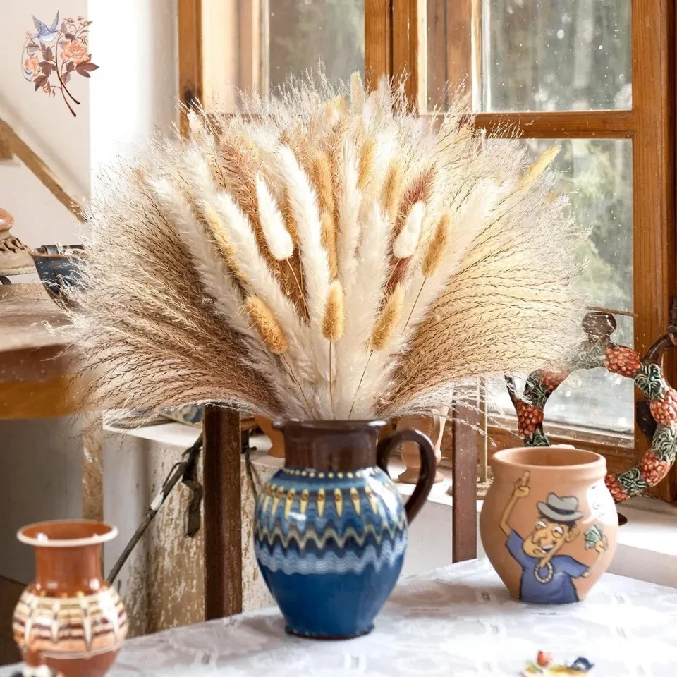 120ks Prírodné sušené kvetinové pampas kytica boho boho dekora