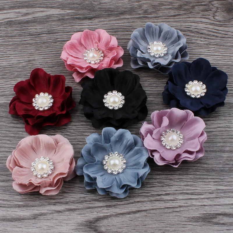 120ks/šarža 4,6 cm 8Colors Mini Felt Flower+Rášno perlové korálky pre deti dievčat