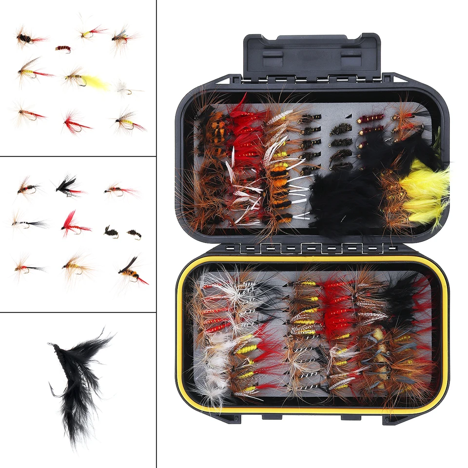 120ks/šarža rybárskych látok Fly Muži simulačné muchy Motýľový hák Pstruhové návnady Fishing návnady s vodotesným puzdrom