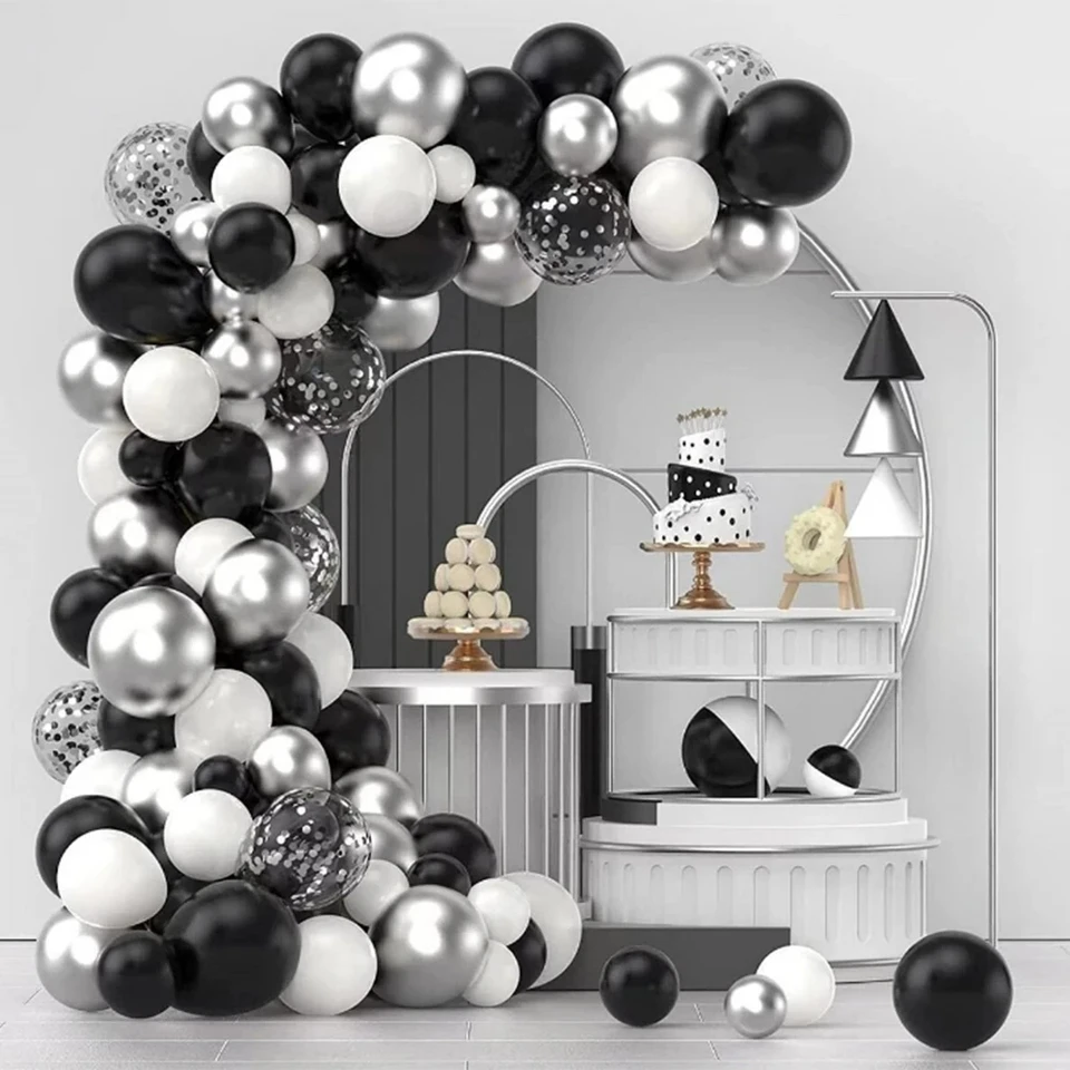 122ks čierne strieborné balóniky oblúkové súpravy Svadobné balóny oslava Decor Decor Decor Decor Decor Party Decor Dodávky