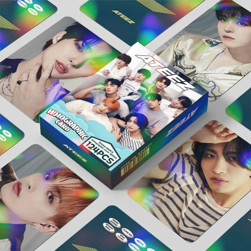 124ks/set Kpop Ateez Lomo Cards Lasers Photo album Stumpery HD obojstranné Photocard Jongho Yunho Yeosang San Fanúšikovia fanúšikov