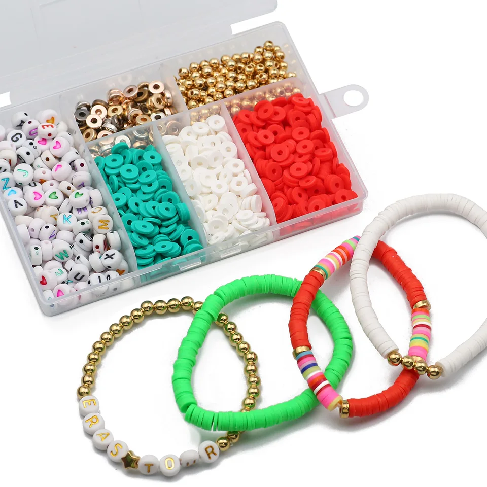 1250ks 6 mm vianočné polymérne hlinené hlinené akrylové CCB voľné korálky SPACER DIY SET Box na výrobu náramkov náhrdelníkov