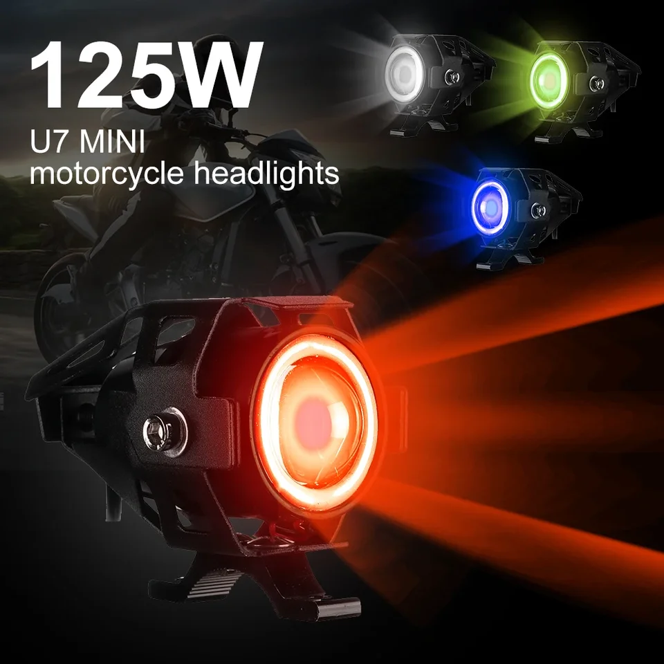 125W LED pomocný motocykel svetlomet Universal 1200LM Angel Eyes U7 Mini Motocykel Spotlights