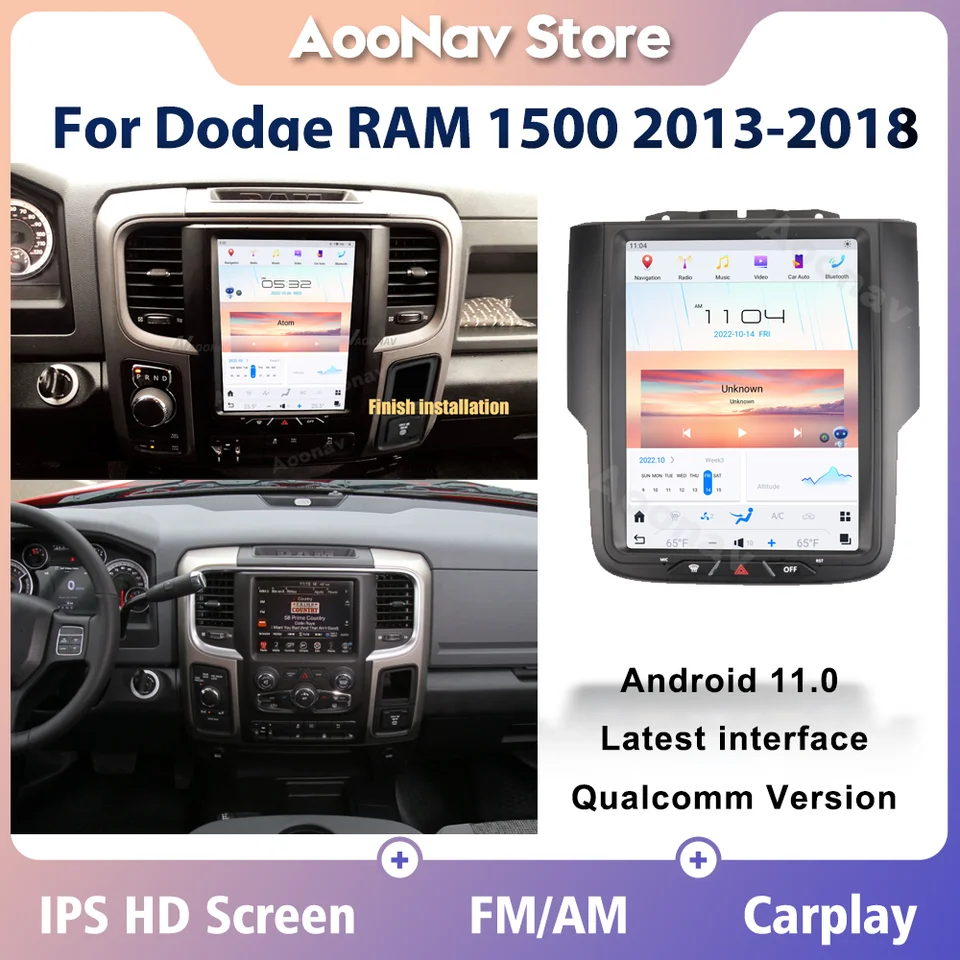 128G Multimediálny hráč Android 11 pre Dodge Ram 1500 2013-2018 Video Vertikálne stereofónne obrazovky GPS navigačná hlavná jednotka CarPlay