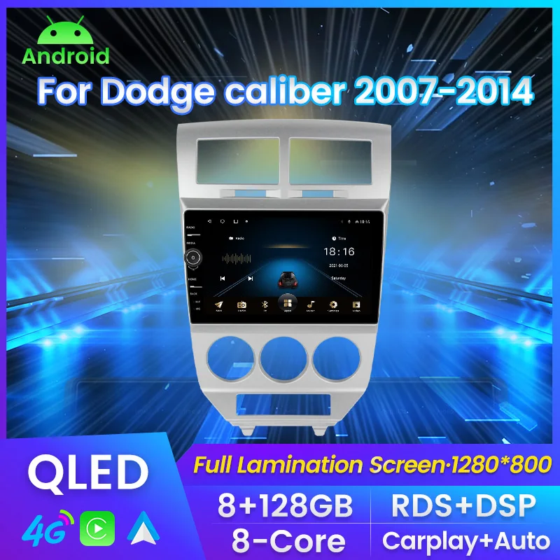 128G ROM 8G RAM Car DVD Radio Player GPS navigácia pre Dodge Caliber 2007 - 2014 Autoradio Multimedia 5G WiFi RDS QLED NO DVD