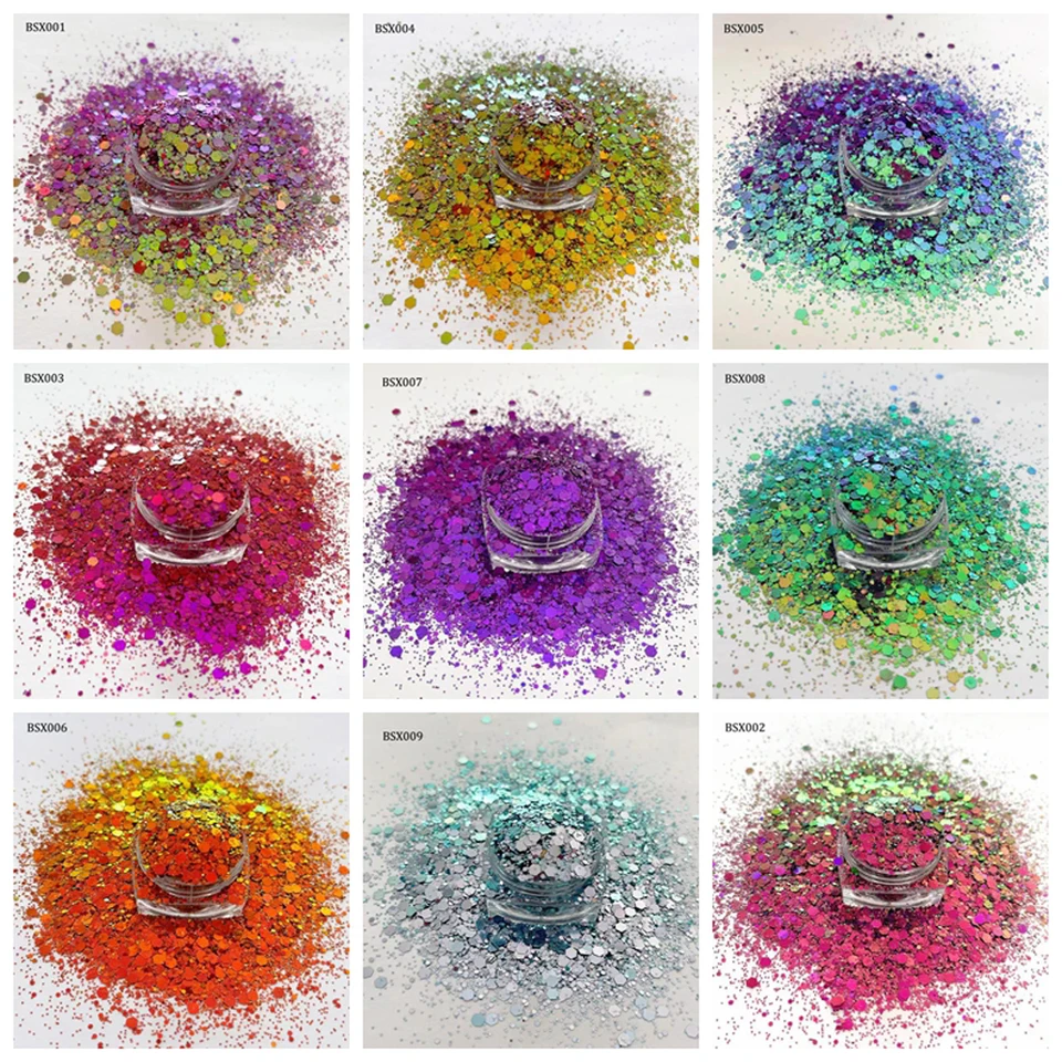 12Colors chameleónové nechtové trblietky Flitre na nechty so zmiešanou veľkou veľkou veľkosťou šesťuholníkovej hexagon