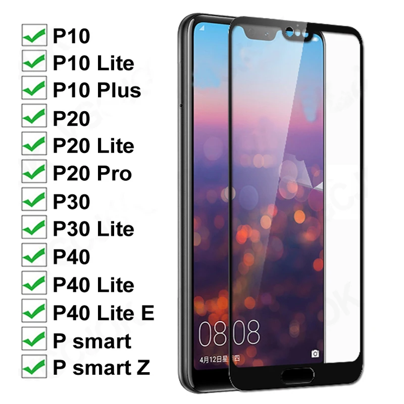 12D ochranné sklo zapnuté pre Huawei P20 Pro P10 Lite Plus chránič obrazovky P30 P30 P40 Lite EP Smart 2019 Temperovaný sklenený film