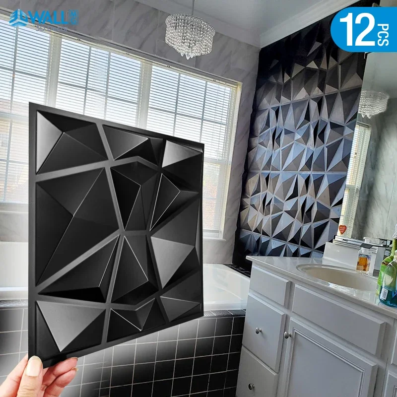 12ks 30 cm dekoratívny 3D stienový panel Diamond Design Non-Plastre plastové dlaždice 3D nástenná nálepka miestnosť kúpeľňa Nástenný papier