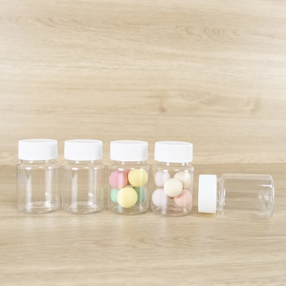 12ks 50 ml doplňovateľné fľaše Plastové domáce zviera s skrutkovým uzáverom číre prázdne tesnenie pilulky na práškové lieky Pilulky Vzorka rebra