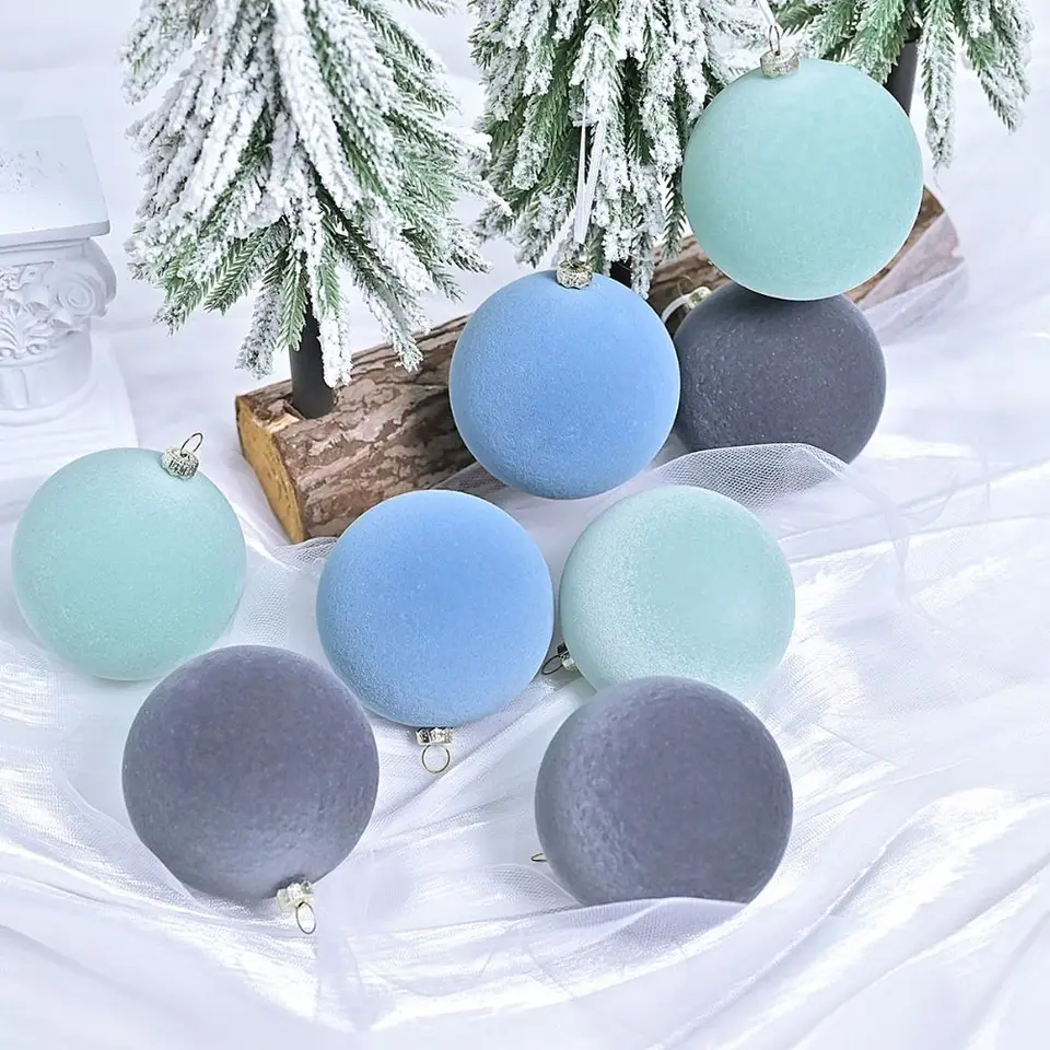 12ks 6cm Velvet vianočná guľa Pendant Flocked Opätovné použiteľné vianočné gule Ozdoby