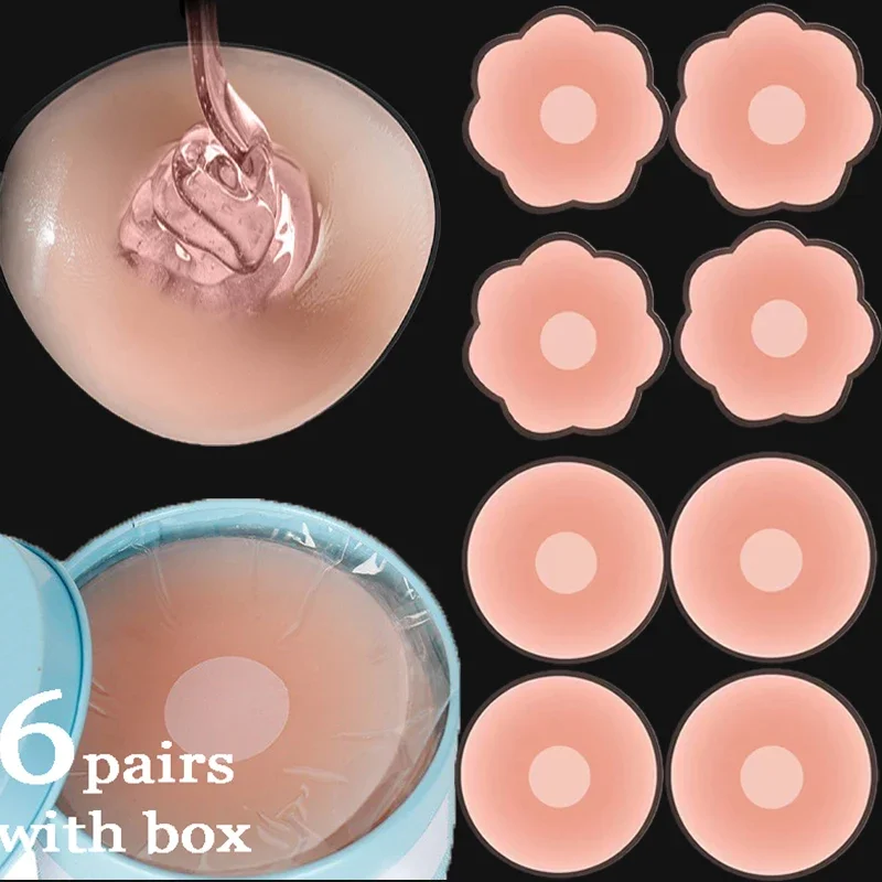 12ks = 6pairs s krabicou Silikónová bradavka Cover Ženy Adhézne podložky podložky nálepka Patch bez ramienok zdvíhanie hore Pasty spodná bielizeň