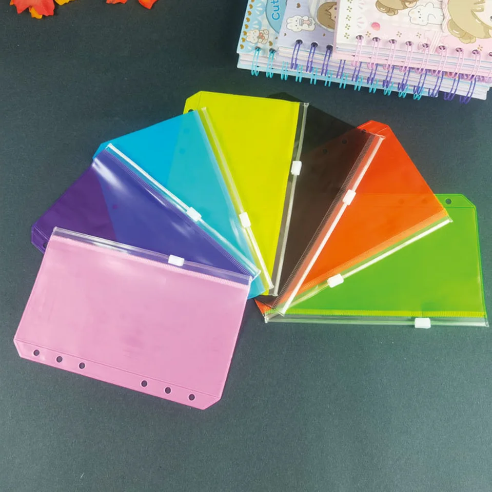 12ks A5 A5 A6 6-jamkové vrecká na spojivo nepremokavé PVC Cash Dieve Obálky zipsové vrecká na zipsové vrecká pre plánovač notebook Journey