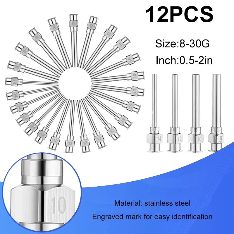 12ks/balenie - Blunt, plný kov 0,5 palca 1inch 1,5 palca 2 palcový rukáv dĺžky ihly (8G, 10g, 12g, 14g ... 26g voliteľné)