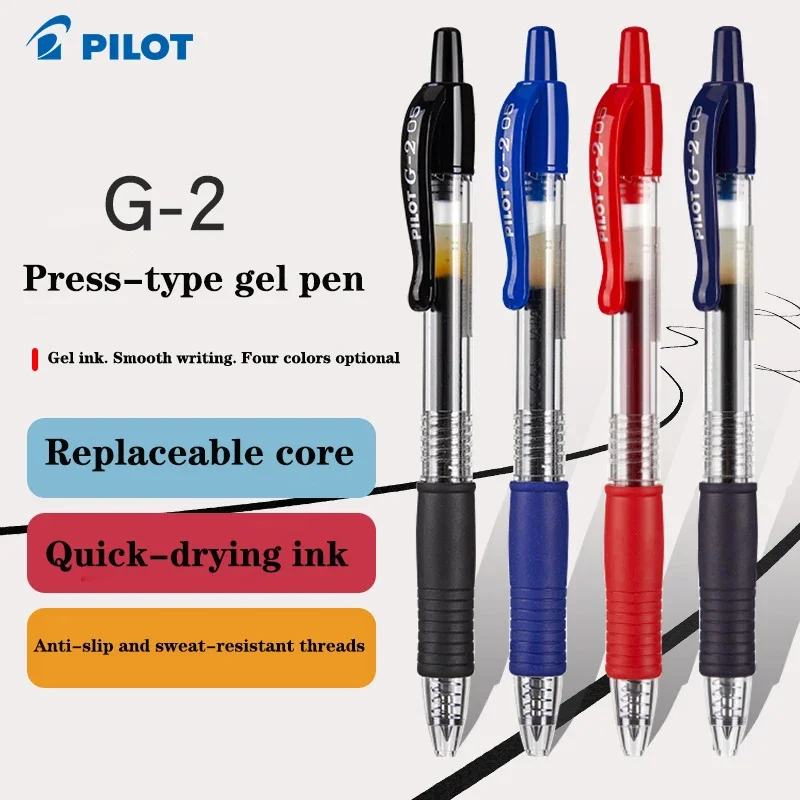 12ks Ballpoint Pen Pilot Gel Gel Pen Bl-G2 Quick Dry Atratest Písanie Smooth School Office Kancelária 0,38/0,5/0,7 mm vymeniteľné náplň
