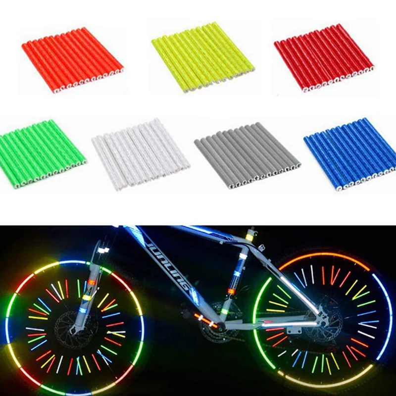 12ks bicykel reflexný DIY Stripe Spoke Bicykel Reflektor oceľový drôtený lúčové lúče vonkajšie bezpečnostné varovanie Cyklovacia reflektor