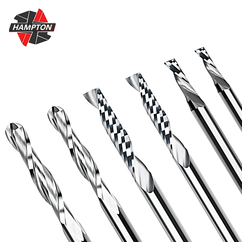 12ks CNC frézka Cutter 1/8 driek guľôčkového mlyna s jednou flautou koncový mlyn CNC frézka Nástroj karbid router bit pre drevárstvo