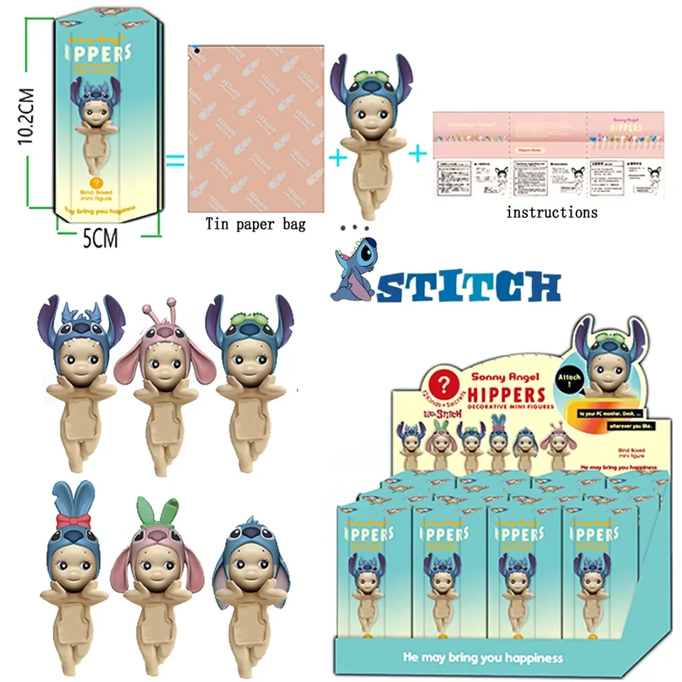 12ks Disney Stitch Sonny Angel Kawaii Anime Cartoon Collection Mini Figures Ozdoby Roztomilé bábiky Deti vianočné darčeky hračky