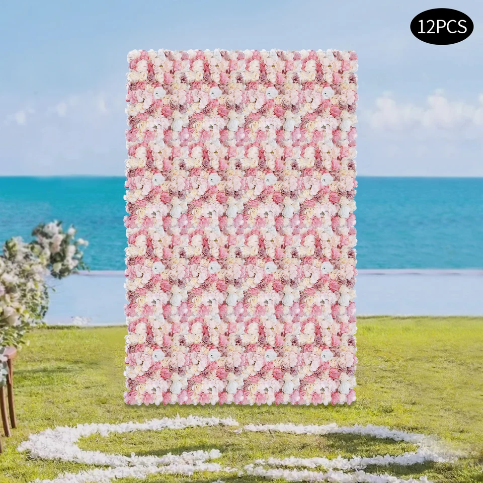 12ks Elegantné umelé kvetinové nástenné panely Pozadie kytica Svadobný valentínsky dekor vonkajší vnútorný