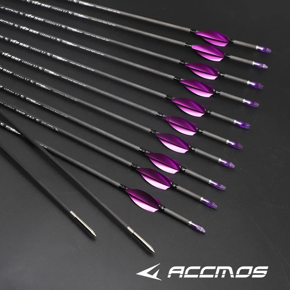 12ks ID3,2 mm šípka Carbon SP350-1000 Purpurové spinové perie na rekretáciu/zložené lovenie lukov