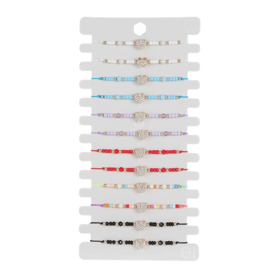 12ks/karta Fashion Diamond Gold Love Náramok Ženy Európske a americké zahraničné obchody Ryžové korálky krištáľové korálkové ručné šperky