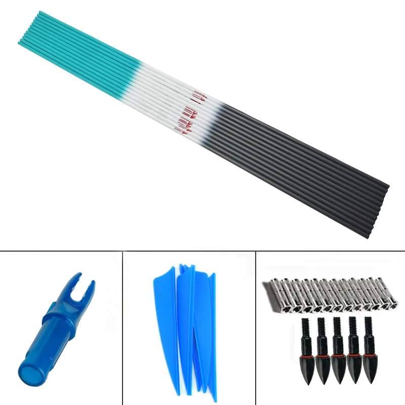 12ks Linkboy Archery Pure Carbon Arrows ID6,2 mm SP340 400 500 600 700 800 75GR TIPS Zložené lovy luku