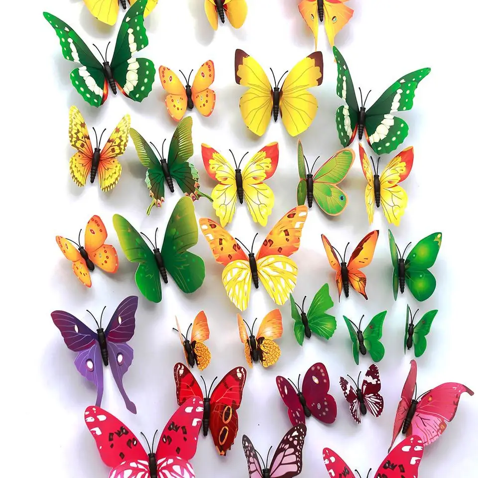 12ks/lot motýľová dekorácia domácej dekorácie 3D simulácia Buterfly Wall Stickers Domov obývacia izba obývacia izba Magnet remese