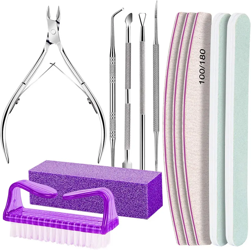 12ks na nechtovú súpravu Care Tool Kit na nechtové súbory100/180 a kutikulové klietky, blok nárazníka na nechty, tlačidlo na kutikulách, šupky kutikuly, náradie na manikúru štetca